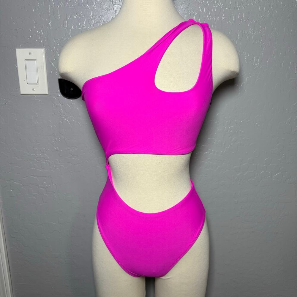 Lulus Sun Bound Fuchsia Cutout One-Shoulder One-Piece Swimsuit, Fuchsia, S